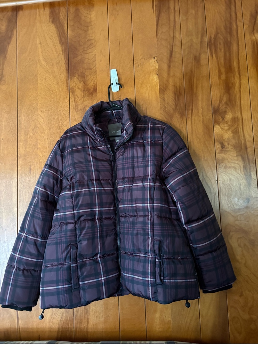 Maurices Plum and Black Plaid Puffer Jacket